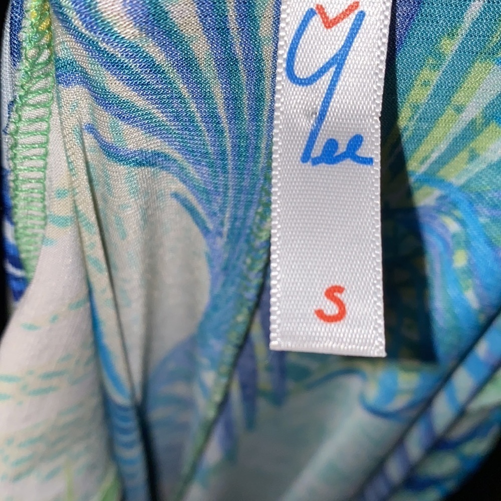 Yee tropical green blue white sun dress sleeveless - Picture 5 of 9